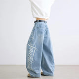 GO-STONE Autumn Men's Letter Printed Straight-Leg Baggy Jeans Hip Hop Fashion Washed Denim Pantalones American Retro Y2K Streetwear Jean