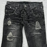 GO-STONE Fashionable high street double waisted lace up micro flared women jeans Y2K retro Harajuku washed design for men and women jeans