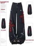 GO-STONE Y2K High Street Red Letter Embroidered Baggy Jeans Women Gothic American New Straight Pants Fashion Street Retro Wide-leg Pants