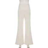 GO-STONE Vintage Y2K Korean Streetwear Pants Woman Low Rise Straight Loose Beige Trousers Button Up Basic 2000S Women Casual Pants