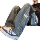 GO-STONE Three bar American retro jeans men's spring and autumn new style high street elastic waist loose casual men's straight leg long