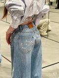 GO-STONE Gradient Spring 2026 Blue Jeans Women Y2K Vintage High Waisted Jeans Straight Streetwear Loose Large Wide Leg Denim Pants