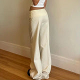 GO-STONE Vintage Y2K Korean Streetwear Pants Woman Low Rise Straight Loose Beige Trousers Button Up Basic 2000S Women Casual Pants