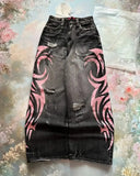 GO-STONE American Retro Streetwear Y2K Gray Printed Loose Jeans Hip Hop Harajuku Casual Washed Distressed Straight Floor Mopping Pants