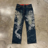 GO-STONE Japanese Harajuku Jeans Mens New Dragon High Quality Jeans Gothic Y2K Vintage Hip Hop Streetwear Denim Fabric Wide Leg Pants