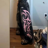 GO-STONE American Retro Mottled Totem Print Loose Jeans Women's High Waisted Wide Leg Pants Japanese Trendy Hip-hop Style Jeans