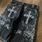 GO-STONE Y2K Fashion New Oversize Embroidery Loose Denim Shorts Men Gothic Punk Hip Hop Fashion Casual Joker Couple Basketball Pants