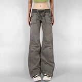 GO-STONE 2000s Clothes Y2k Low Rise Boot Cut Jeans Woman Casual Black Striped Denim Trousers Streetwear Flare Pants P77-DD25
