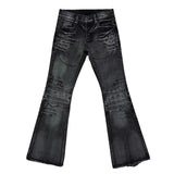 GO-STONE Y2K Vintage Flared Jeans Mid Blue Washed Men Women Bootcut Jeans American Hip Hop Distressed Streetwear Unisex Wide Leg Pants