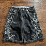 GO-STONE Y2K Fashion New Oversize Embroidery Loose Denim Shorts Men Gothic Punk Hip Hop Fashion Casual Joker Couple Basketball Pants