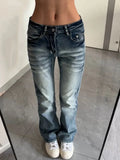 GO-STONE Y2K Micro Flare Jeans Women Spicy Girl Mid Waist Washed Slim Fit Narrow Straight Autumn