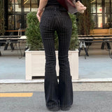 GO-STONE 2000s Clothes Y2k Low Rise Boot Cut Jeans Woman Casual Black Striped Denim Trousers Streetwear Flare Pants P77-DD25
