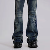 GO-STONE Y2K Vintage Flared Jeans Mid Blue Washed Men Women Bootcut Jeans American Hip Hop Distressed Streetwear Unisex Wide Leg Pants