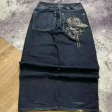 GO-STONE American Fashion New Oversized Print Blue Washed Baggy Jeans Men Y2K Rock Hip Hop Popular Casual Straight Wide-leg Trousers