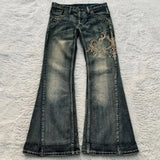GO-STONE American Personalized Wing Embroidered Jeans for Women 2026 Low Waist Design Micro Flared Jeans Retro Harajuku Y2K Joker Jeans