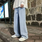 GO-STONE 2026 New Streetwear Loose Jeans Men Korean Style Fashion Loose Straight Wide Leg Pants Men's Brand Clothing Black Light Blue