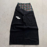 GO-STONE Y2k Slanted Runway Baggy Jeans Retro Plaid Patchwork Men Women Wide Leg Pants American Hip Hop Streetwear Unisex Casual Jeans