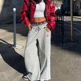 GO-STONE American Retro College Style Loose Fit Two-Piece Set with Double Waist Head Fake Bathroom Pants for Sports Leisure 2026 Fashion