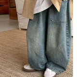GO-STONE Children's Retro Jeans Loose Straight Pants Wide Leg Pants for Boys and Girls 2026 New Spring Autumn Kid's Denim Pocket Trousers