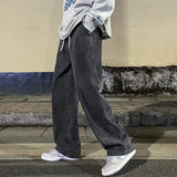 GO-STONE 2026 New Streetwear Loose Jeans Men Korean Style Fashion Loose Straight Wide Leg Pants Men's Brand Clothing Black Light Blue