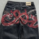 GO-STONE Y2K Harajuku Jeans new Dragon Embroidery high quality jeans 2000s Gothic Vintage Hip Hop streetwear denim fabric wide leg pants