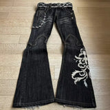 GO-STONE Mens Jeans Harajuku Vintage Streetwear Washed Distressed Ripped Denim Pants Double Waist Micro Flared Loose Fit Long Casual New