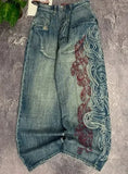 GO-STONE 2026 new printed retro wide-leg casual slim trousers Hip-hop personality jeans Y2K women's dark fun graffiti floor-length pants