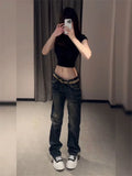 GO-STONE American Personalized Gold Wing Embroidered Jeans Children's 2026 Spring Hot Girl Design Sense Low Waist Micro Flared Pants