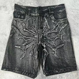 GO-STONE American Retro New Y2K Antique Patchwork Embroidered Irregular Denim Shorts For Men And Women Loose Harajuku Casual Men's Shorts
