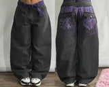 GO-STONE Y2K Fashion Letters Embroidered Big Pockets Washed Baggy Jeans Women High Street Vintage Hip Hop Popular Wild Wide-leg Pants