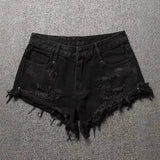 GO-STONE Black Denim Super Shorts Women Summer New Low-rise Ripped Shorts Crimped Sexy Hot Pants