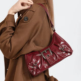 GO-STONE Y2K Retro Pleated Hobo Shoulder Bag for Women Hot Selling Maillard Style Underarm Bag Clutch Handbags for Travel Work Shopping