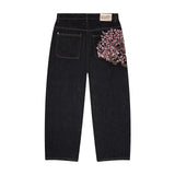 GO-STONE Gothic Womens Diamond Embroidery Jeans Vintage Low Rise Flared Jeans Women Retro Y2k Baggy Denim Pants High Streetwear Trousers