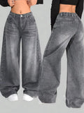 GO-STONE American New Fashion Oversized Pattern Printed Washed Jeans Men Y2K Gothic Rock Popular Casual Joker High Waist Wide Leg Pants