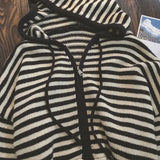 GO-STONE Contrast Color Stripe Hood Knit Cardigan Women Autumn and Winter New Loose Design Sense Long Sleeve Cardigan Sweater Outerwear