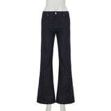GO-STONE 2000s Clothes Y2k Low Rise Boot Cut Jeans Woman Casual Black Striped Denim Trousers Streetwear Flare Pants P77-DD25