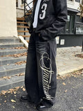 GO-STONE Autumn Men's Letter Printed Straight-Leg Baggy Jeans Hip Hop Fashion Washed Denim Pantalones American Retro Y2K Streetwear Jean