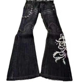 GO-STONE Y2K New Retro Double Waisted Lace Up Micro Flared Women Pants Streetwear Washed High-quality Design Sense Men and Women Jeans