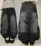 GO-STONE American Fashion New Oversized Print Blue Washed Baggy Jeans Men Y2K Rock Hip Hop Popular Casual Straight Wide-leg Trousers