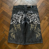 GO-STONE Streetwear Denim Shorts Mens Embroidery American Hip Hop Printed Loose Shorts Gothic Retro Harajuku Fashion Y2K New Shorts