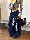 GO-STONE American Retro Flame Letter Print Detachable Strap Scimitar Pants Jazz Casual Hip-Hop Loose Wide-Leg Fashion Jogging Sweatpants