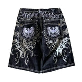 GO-STONE Y2K New Popular Denim Shorts Patch Vintage Shorts Men Women Street Hip Hop Fashion Harajuku Punk Loose High Waist Wide Leg Pants