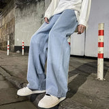 GO-STONE 2026 New Streetwear Loose Jeans Men Korean Style Fashion Loose Straight Wide Leg Pants Men's Brand Clothing Black Light Blue