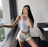 GO-STONE Black Denim Super Shorts Women Summer New Low-rise Ripped Shorts Crimped Sexy Hot Pants