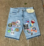 GO-STONE American Retro New Y2K Antique Patchwork Embroidered Irregular Denim Shorts For Men And Women Loose Harajuku Casual Men's Shorts