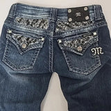 GO-STONE Gothic Womens Diamond Embroidery Jeans Vintage Low Rise Flared Jeans Women Retro Y2k Baggy Denim Pants High Streetwear Trousers