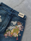 GO-STONE Hip Hop Japan Kimono Embroidered Shorts Men Casual Baggy Jeans Short Y2k Retro Blue Wide Leg Denim Jorts Skateboard Streetwear