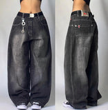 GO-STONE American New Fashion Oversized Pattern Printed Washed Jeans Men Y2K Gothic Rock Popular Casual Joker High Waist Wide Leg Pants