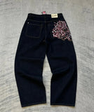GO-STONE 2026 new printed retro wide-leg casual slim trousers Hip-hop personality jeans Y2K women's dark fun graffiti floor-length pants