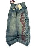GO-STONE American Retro Streetwear Y2K Gray Printed Loose Jeans Hip Hop Harajuku Casual Washed Distressed Straight Floor Mopping Pants